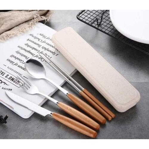 Portable Cutlery Set Stainless Steel Knife Fork Spoon Chopsticks Flatware With Storage Box Student Travel Tableware Set SN3694