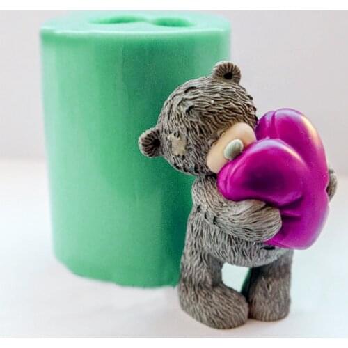 PRZY Animals Mold 3D Teddy Bear with Heart Soap Molds Cake Decorating Tool Silicone Teddy Bear Molds Candle Mould Baking Tools