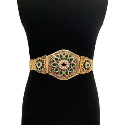 RLOPAY Wide Wedding Belts In Gold Adjustable Chain Bridal Belt Rhinestone Luxury Arabic Bridal Accessories Big Size