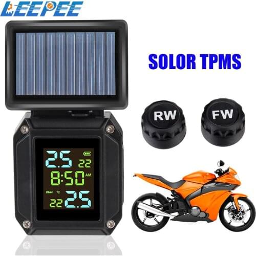 Motorcycle TPMS 2 External Sensors Wireless LCD Display Tire Pressure Monitoring System Solor USB Charge Tyre Temperature Alarm