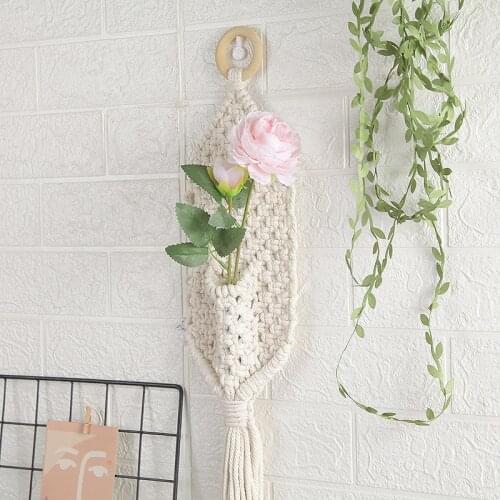 Nordic Backdrop Boho Tapestry Home Decor Handmade Woven Macrame Wall Hanging Tapestry Dried Flower Basket Room Decoration