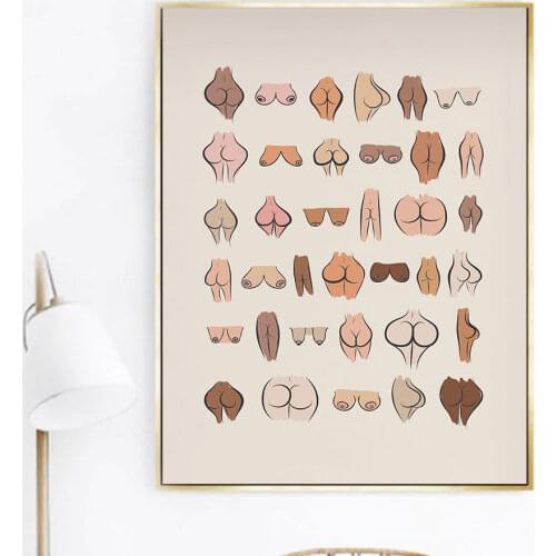Nordic Funny Bum Poster Abstract Boobs Minimalist Art Print Body Canvas Painting Modern Nude Wall Picture Bathroom Home Decor