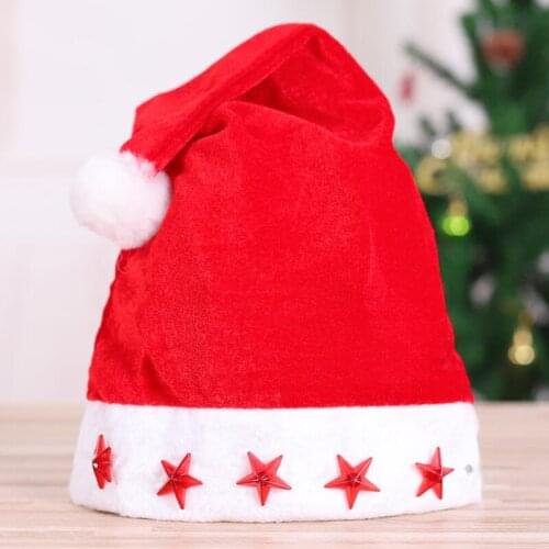 LED Christmas Hat Beanie Xmas Party Hat Glowing Luminous Led Red Flashing Star Santa For Adult LX8755