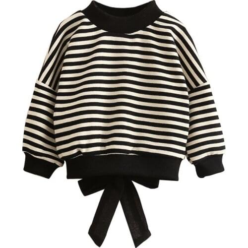 Baby Striped Sweater New 2021 Autumn Spring 3 4 6 8 10 12 Years Kids Cotton O-Neck White Black Bat Sleeve Knitted Wear For Girls
