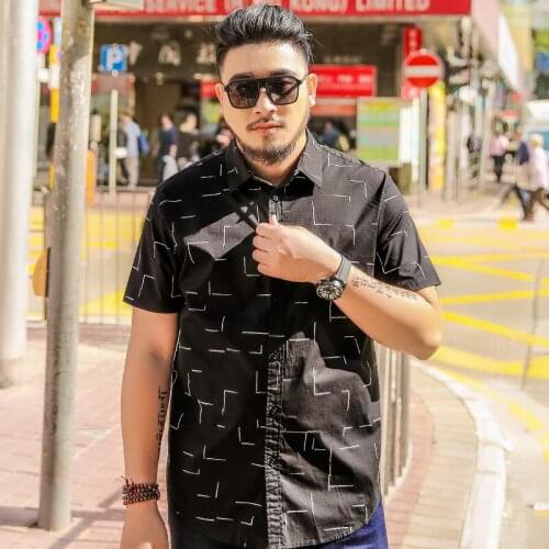 Tide brand Large size mens loose Shirt male Short-sleeved British lattice plus fat plus size Short-sleeved Shirt 2XL-7XL