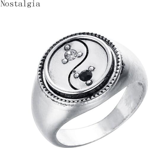 Vintage Yin Yang Ring Amulet Rings Cool Fashion Chinese Taoism Rings For Mens Boys Tai Chi Signet Ring Black Crystal Jewelry