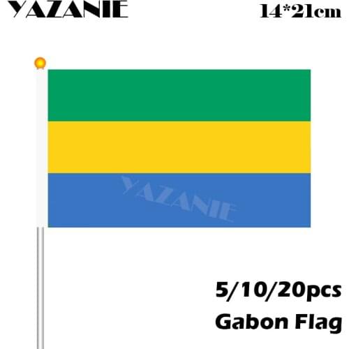 YAZANIE 14*21cm 5/10/20pcs Gabon National Hand Flag Free Shipping World Countries Waving Flag Quality Polyester Printing Banner
