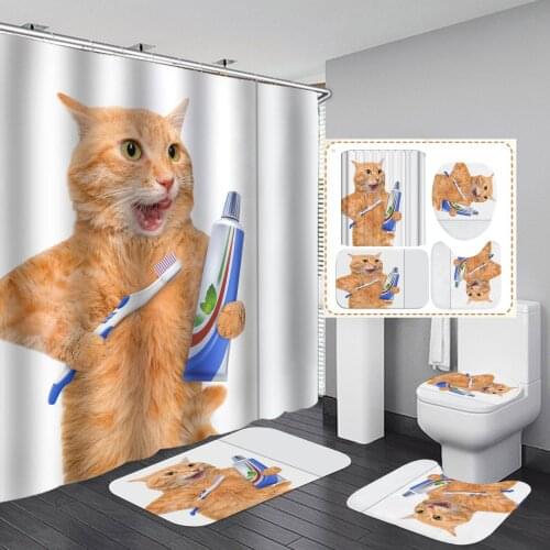 Lovely Cat Printing Shower Curtain Waterproof Polyester Cloth Shower Curtains Dogs Bathroom Curtain Bathing Curtain Home Decor