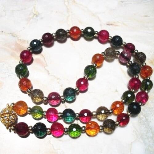 New fashion diy 8mm faceted round imitation tourmaline crystal beads chain necklace for women elegant gift jewelry 18inch MY5162