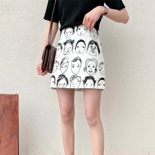 TVVOVVIN Harajuku Cartoon Printed Woman Elegant One-step Skirts Summer Ladies Skirt J656