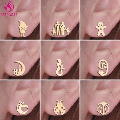 Unisex Fashion Smiley Face Earrings Female 2021 Hip Hop Silver Color Stainless Steel Pierced Punk Mermaid Jewelry Earrings панк