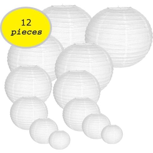 12 Pcs/set 4"-14" White Chinese Paper Lantern Assorted Sizes Round boule papier lampion Hanging Outdoor Decor Ball for Wedding