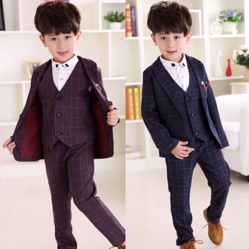2021 Formal Boy Wedding Suit Plaid Kids Party Outfits Teenager Childrens Costume Baby Dress Clothes Tuxedos School Uniform