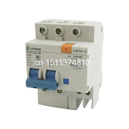 35mm DIN Rail Mounting On/Off Switch 2-Pole Mini Circuit Breaker AC 230V 16A
