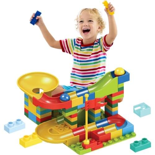 65-100PCS Big Size Blocks Marble Race Run Building Blocks Colorful Funnel Slide Blocks DIY Assembly Bricks Toys For Kids Gift