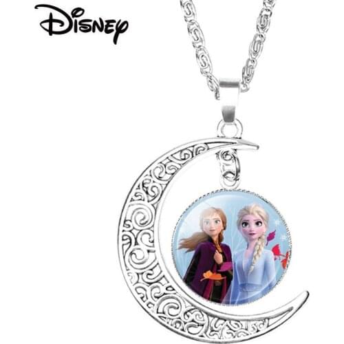 Disney Frozen Doll Accessories Princess Necklace Silvery Moon Hollow Necklace Chain Necklaces Childrens Toys for Gilrs New Year