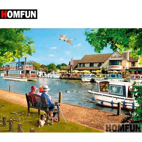 HOMFUN 5D DIY Diamond Painting Full Square/Round Drill "Train scenery" Embroidery Cross Stitch gift Home Decor Gift A08394