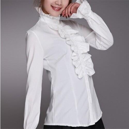 2020 Women Blouses Long Sleeve Tops Fashion Autumn Ruffles Blouse Ladies Shirts White Black Female Tops Office Lady Slim Shirt