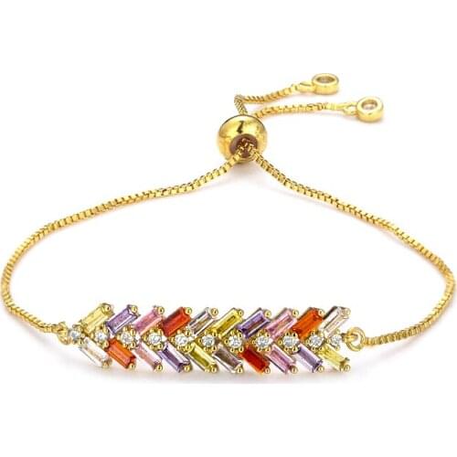 Fashion womens rainbow Wheat ear bracelets gold cz colorful zircon bracelet bangle adjustable chain bracelet for women