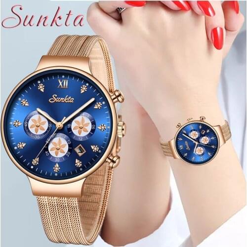 SUNKTA New Fashion Women Watches Ladies Top Brand Luxury Ceramic Rhinestone Sport Quartz Watch Women Waterproof Bracelet Watch