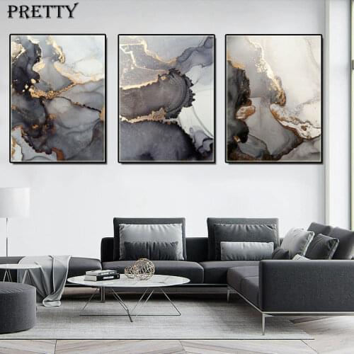 Black and Gold Marble Wall Art Canvas Painting Luxury Abstract Art Poster Prints Nordic Modern Art Aesthetic Room Decor Picture