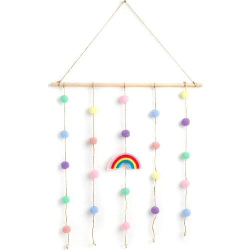 Wooden Wall Hanging Decor Rainbow Handmade Art Ornaments Kids Bedroom Decoration R7RC