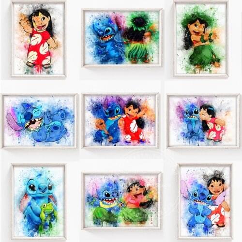 Disney Cartoons Lilo and Stitch Canvas Art Paintings Watercolor Art Poster Print Wall Art Picture Nursery Room Home Decoration