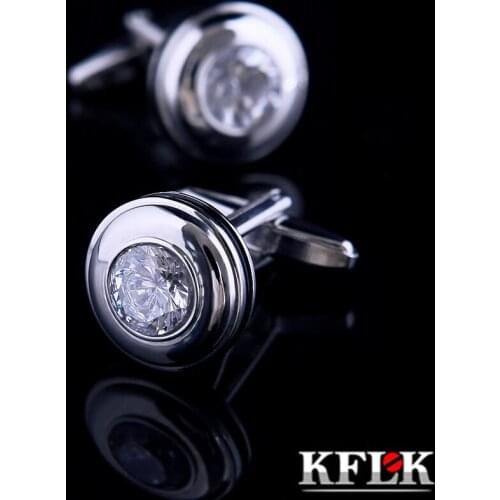 KFLK Luxury shirt cufflinks for mens Brand cuff buttons White Crystal cuff links High Quality gemelos abotoaduras Jewelry