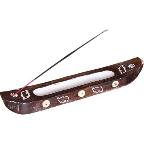 F Boat Type Solid Wood Incense Burner for Incense Sticks Holder Carving Elephant India Censer Base Line Stick Base Wooden