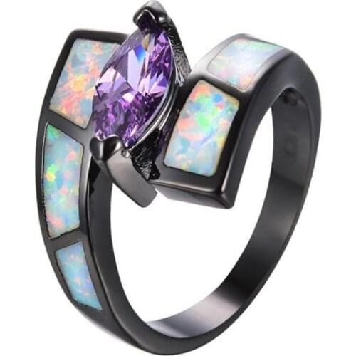 Black Gun Plated 3 Colors Opalite Opal Geometric Finger Ring with Cat Eye Stone for Engagement Jewelry