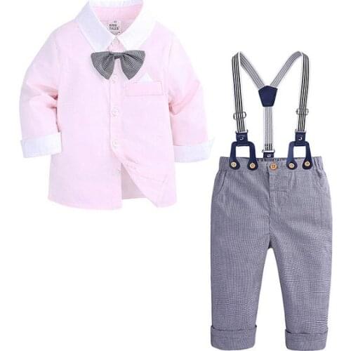 Baby Boys Clothes Set Children Clothing Toddler Boy Casual Suit Tie Long Sleeves Shirt + Bib pants 2pcs outfits Kids Tracksuit