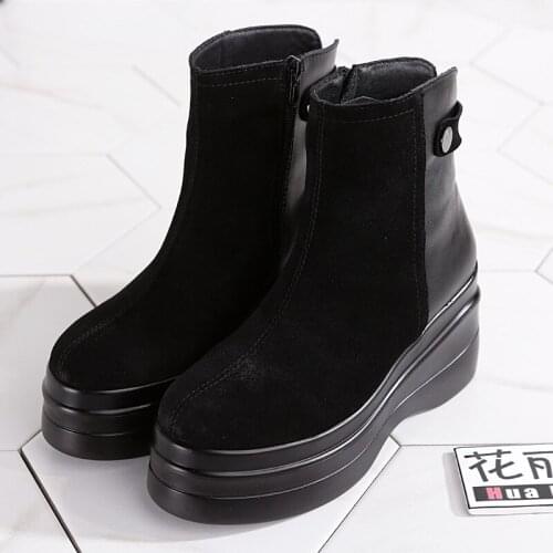 Nice Genuine Leather Boots Ankle Women Casual Shoes Nice Pop Black Sneakers Platform Female Fashion Martin Boots Shoes Cool