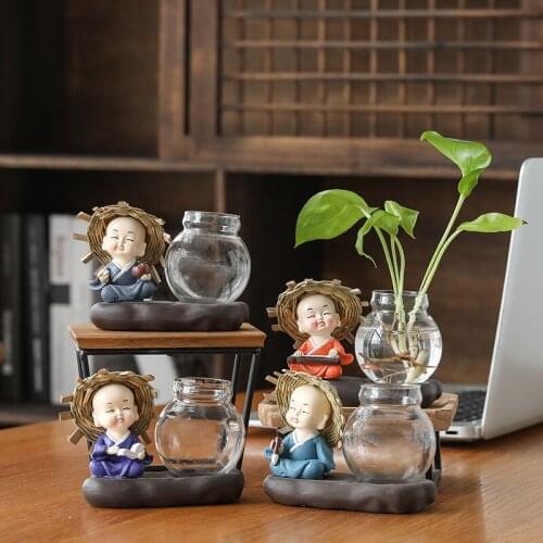 Creative Glass Decoration Monk Small Flowerpot Cute Cartoon Dill Vase Ceramic Hydroponic Container Rack Gift Decoration