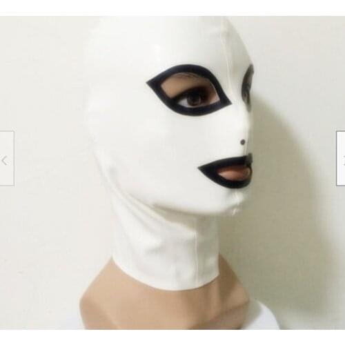Latex White Black Eye Mask Purple Sexy Hood Mask Back Zip Halloween hood mask Rubber mask Costumes props