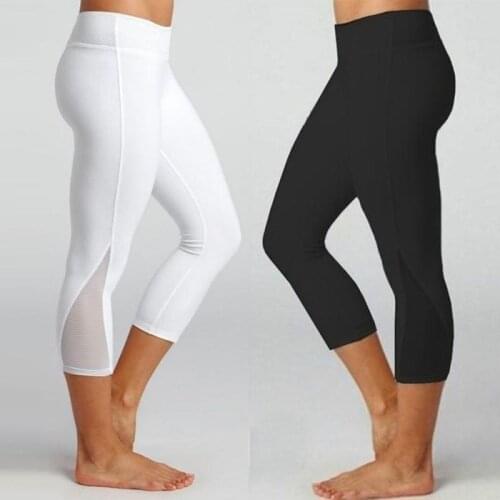 Summer womens sports pants high waist calf mesh stitching leggings jogging yoga sports eight-quarter pants