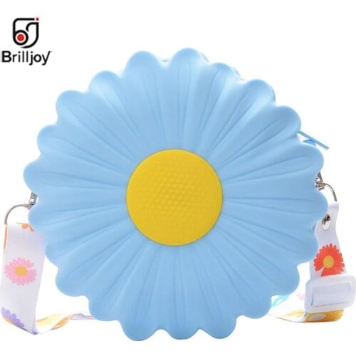 Brilljoy 3D Silica Gel Daisy Flower Small Round Bag Kids Messenger Bag Children SCrossbody houlder Bag Girl Cute Baby Coin Purse