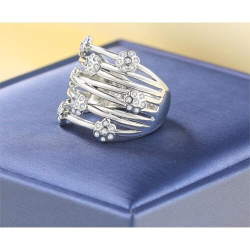 ZHOUYANG Flower Massive Ring For Women Exaggerated Finger Knuckle Plum Blossom Silver Color Hollow Out Fashion Jewelry R845