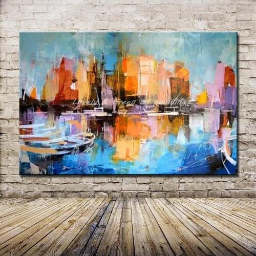 Mintura Wall Pictures Hand Painted Boat Landscape Oil Paintings On Canvas Modern Abstract Art Posters For Living Room Home Decor