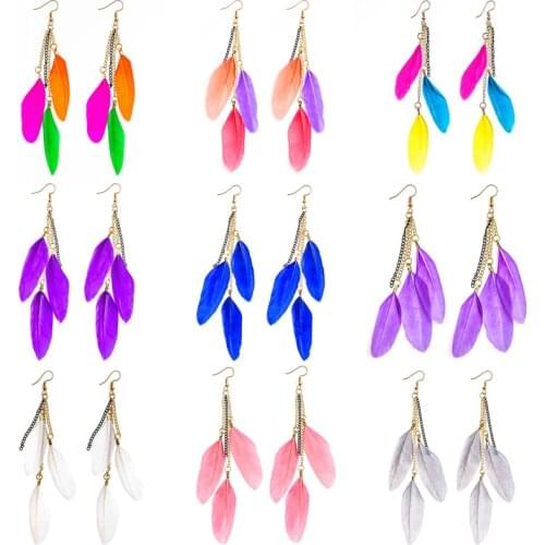 MISANANRYNE 25 Colors Fashion Jewelry fluorescent Exotic Dangle Earrings Long Tassel Feather Earrings for Women oorbellen