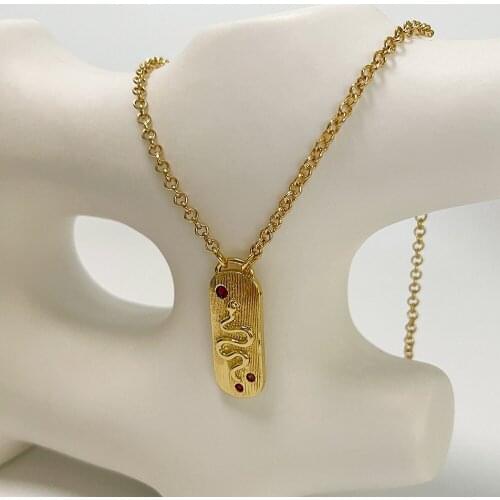 Monlansher BOHO Long Card Snake Card Pendant Necklace Gold Color Chain with Red Zircon Pendant Necklaces Punk Necklaces Jewelry