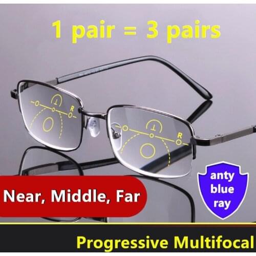 Men Multifocal Reading Glasses Progressive Bifocal Near Far Anti Blue Ray Presbyopic Glasses Magnifying Women Black Gafas Cheap