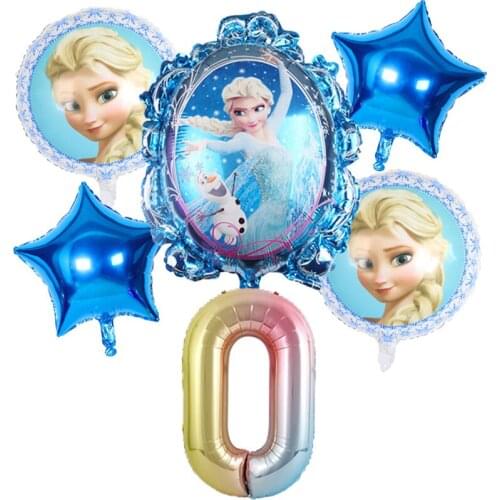 6pcs/lot Disney Frozen Princess Elsa Anna Helium Balloon Set Childrens Birthday Party Decoration Aluminium Foil Digital Balloon