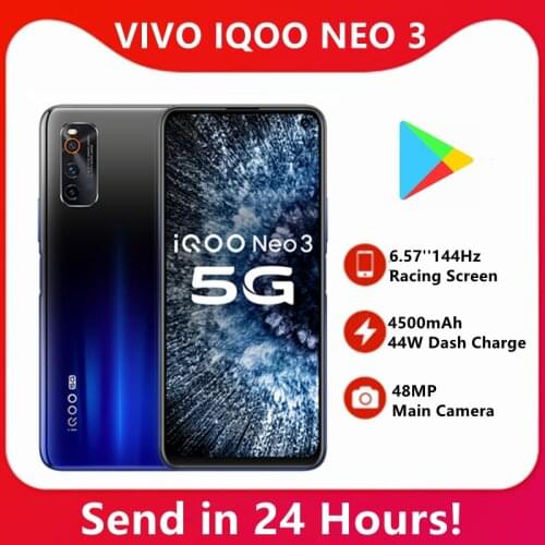 Original Vivo iQOO Neo 3 8GB 128GB Smartphone Snapdragon 865 4500mAh 44W Dash Charger144Hz Racing Screen Refresh Rate NFC