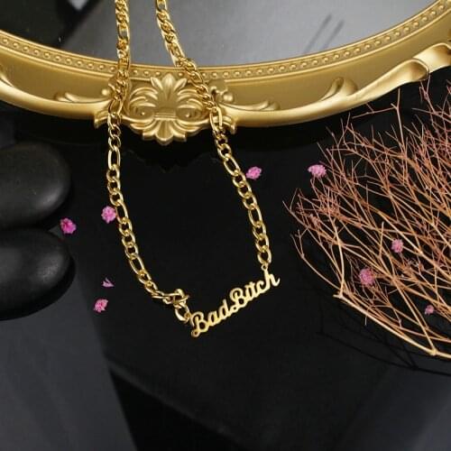 Customized custom name necklace Bad Bitch Nameplate Necklace Feminist Vermeil Wildflower CoValentines Day Gift