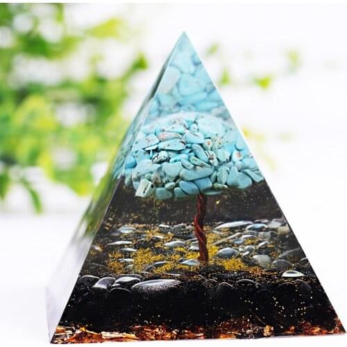 Orgone Pyramid Tree Of Life Healing Crystals Turquoise Energy Pyramid For Positive Balance Meditation Aid Resin Crafts