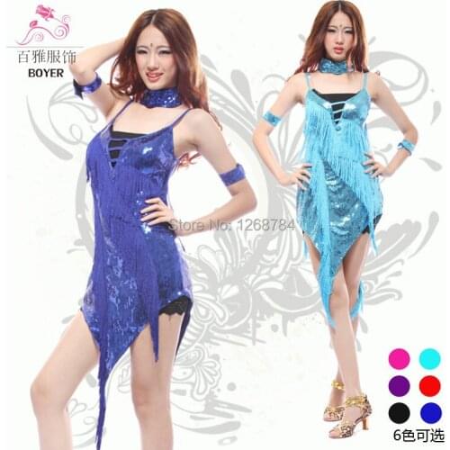 New Latin Dance Dress Fringed Sequins Tassel Sexy Pole Skirt Costumes Clubwear New Free DropShipping
