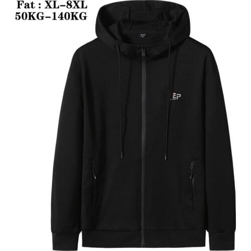Over Size L-8XL Zip Up Hoodie 2021 Spring New Fat Brand Clothing Jacket Men Fashion Casual Loose Outerwear Jackets Men Coats