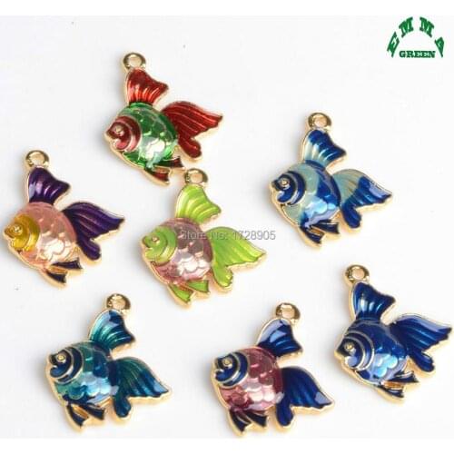 Charms Pendant Enamel Goldfish Fish 23 mm 10 Pcs Luxury Wedding Jewelry Finding Gold Color Animal Charm