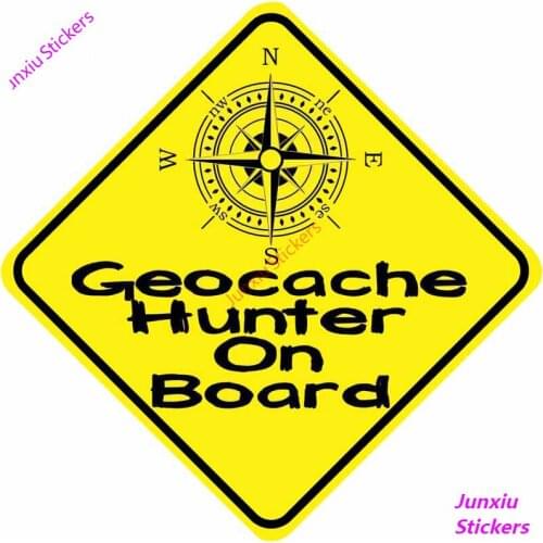 Popular GEOCACHE HUNTER ON BOARD Compass Warning Mark Car Stickers and Decals Bumper Window Trunk funny Accessories KK14*14cm