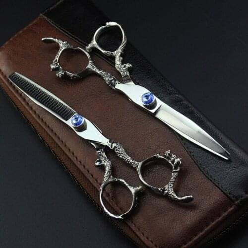 Professional Japan 5.5 6 '' Gem Dragon hair scissors cutting barber makas haircut scissor thinning shears hairdressing scissors